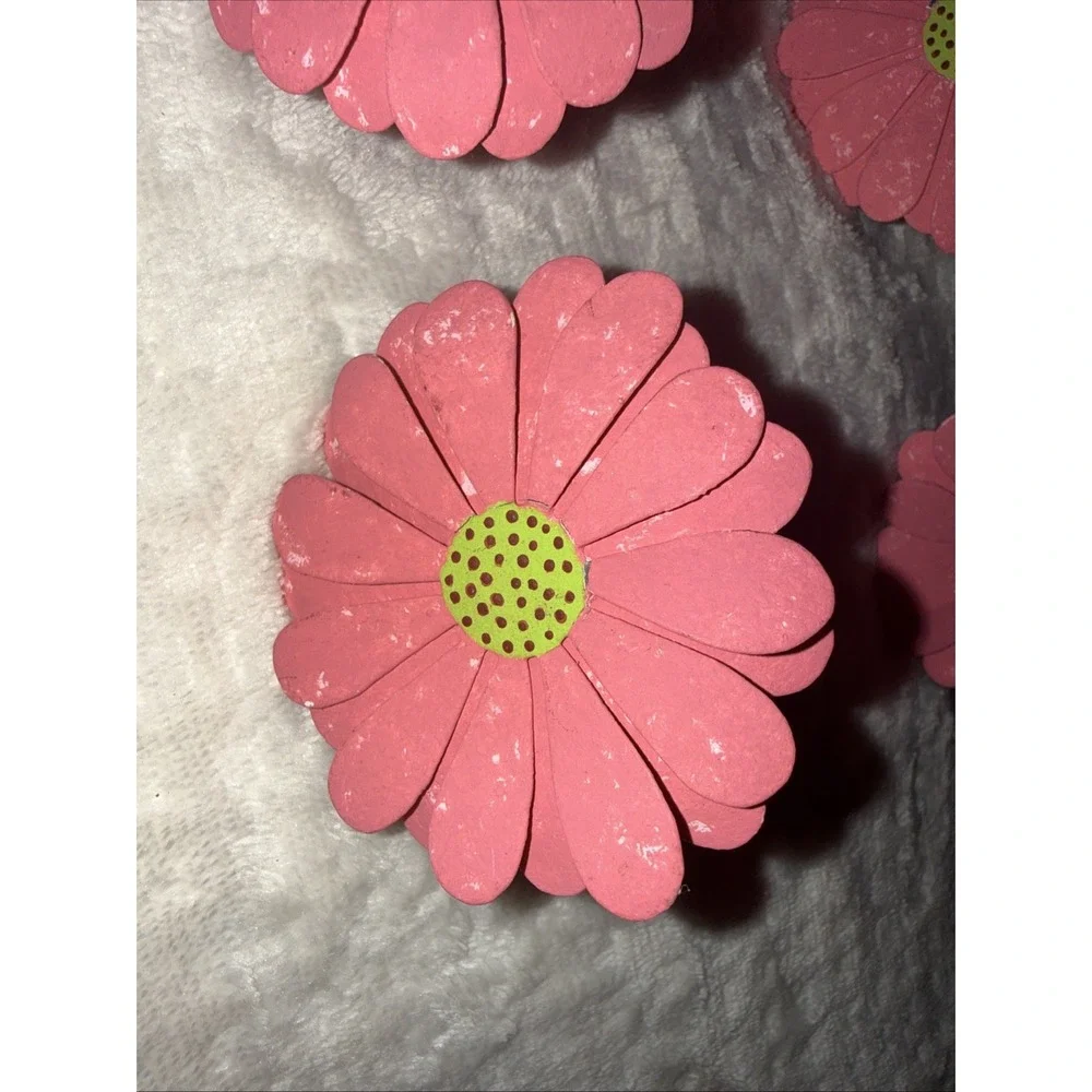 Crate And Barrel Pink Gerbera Daisy Flower Napkin Rings Set Of 6